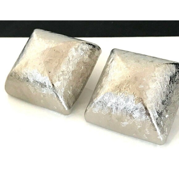 Designer Vintage Earrings Silver Tone Huge Textured Design Premier 80s Glam 7R - Picture 4 of 7